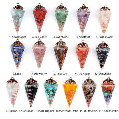 Chakra colorful bead chain crystal resin hexagonal cone flower holder spirit pendulum