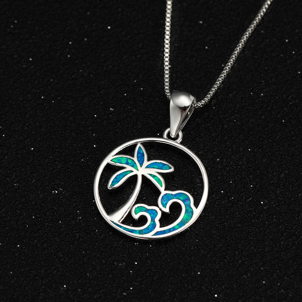 Coconut Tree Ocean Blue Opal Necklace