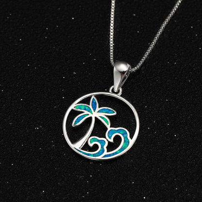 Coconut Tree Ocean Blue Opal Necklace