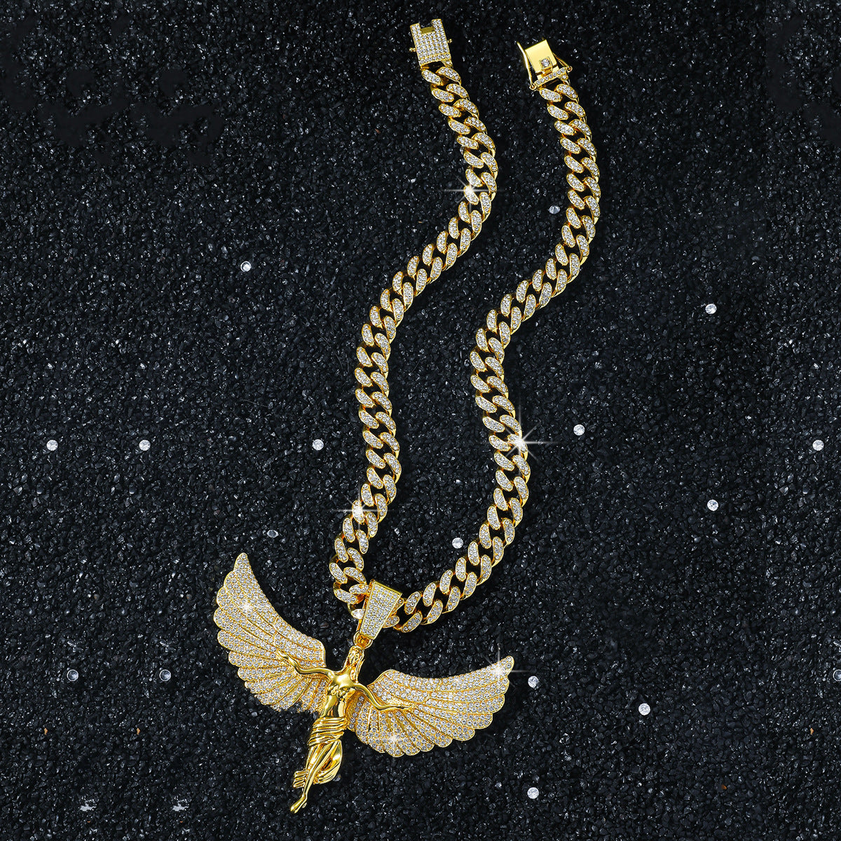 Hip-Hop Exaggerated Angel Wing Cuban Chain Pendant Necklace
