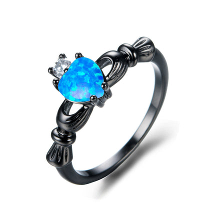 Women's Black Plated Heart Shape Multi Opal With Zirconia ring