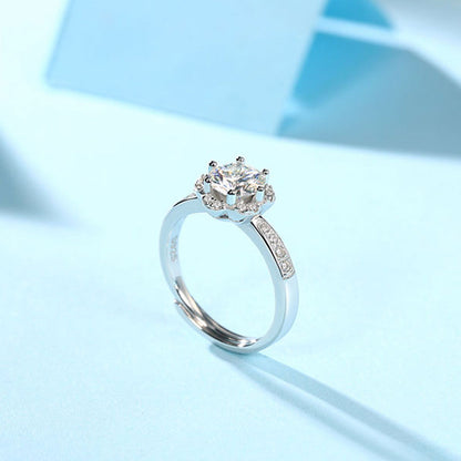 Women's White Gold Flower Shape Adjustable Moissanite Ring