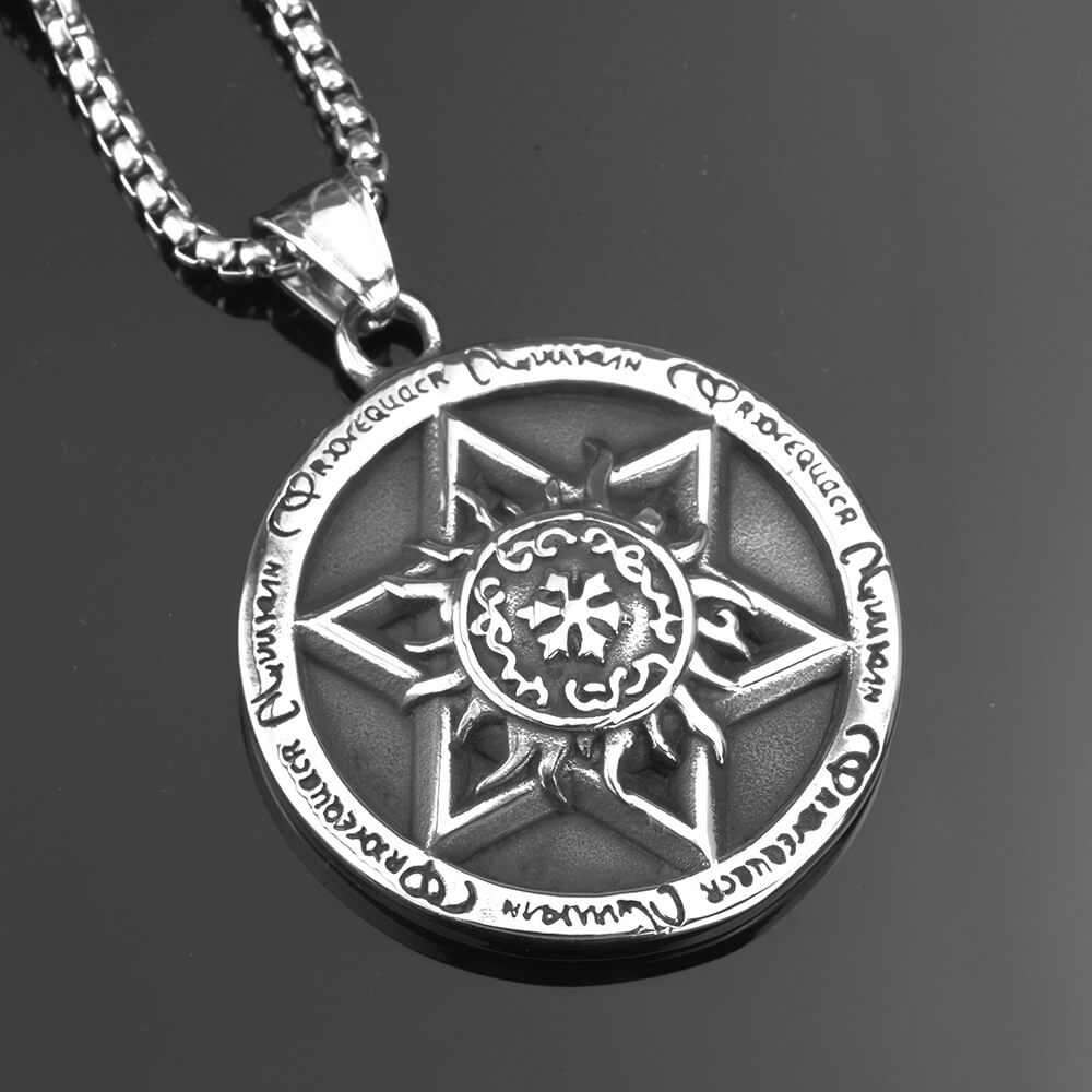 Men's Steel Vintage Hexagram Round Pendant Necklace