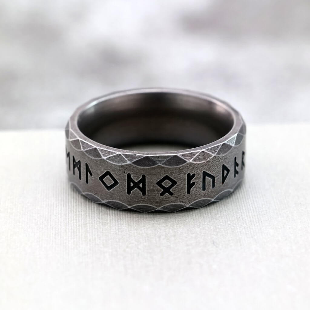 Vintage Antique Finish Stainless Steel Viking Rune Ring for Men