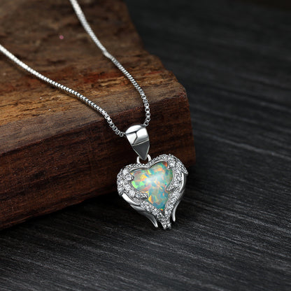 Little Angel Heart-shaped Opal Necklace