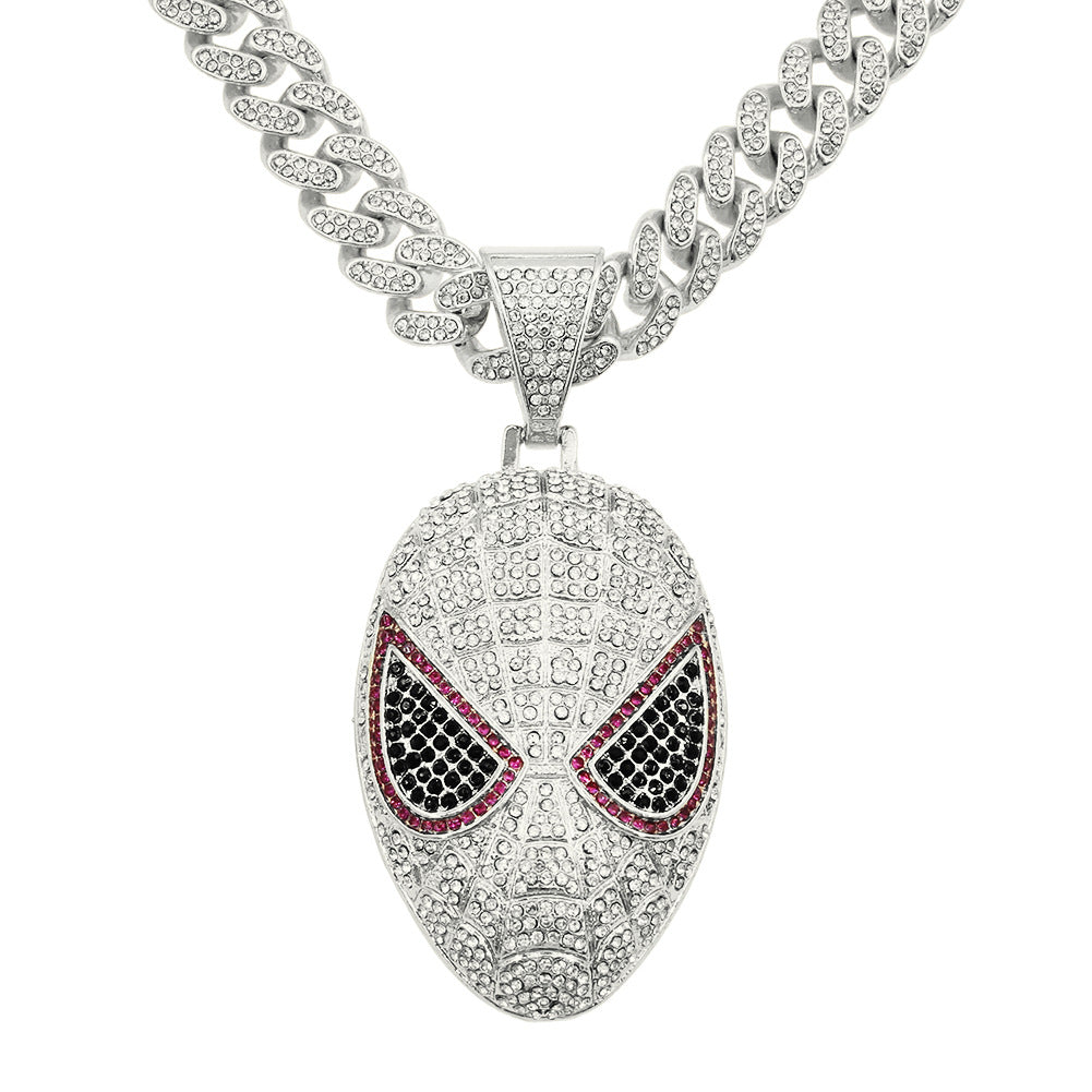 Hip-Hop 3D Color Zircon Mask Cuban Chain Pendant Necklace