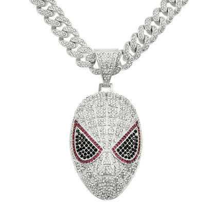 Hip-Hop 3D Color Zircon Mask Cuban Chain Pendant Necklace