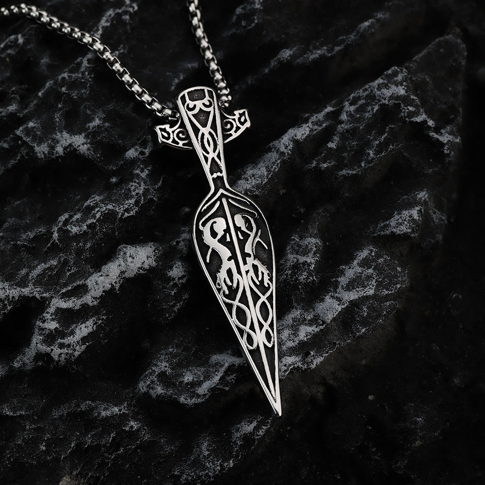 Mens Steel Viking Celtic Spear Shape Pendant Necklace