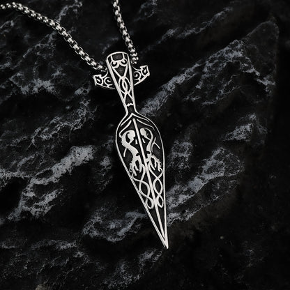 Mens Steel Viking Celtic Spear Shape Pendant Necklace