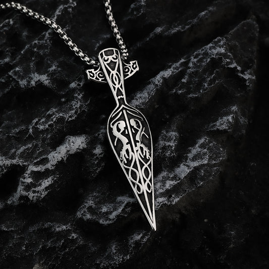 Mens Steel Viking Celtic Spear Shape Pendant Necklace
