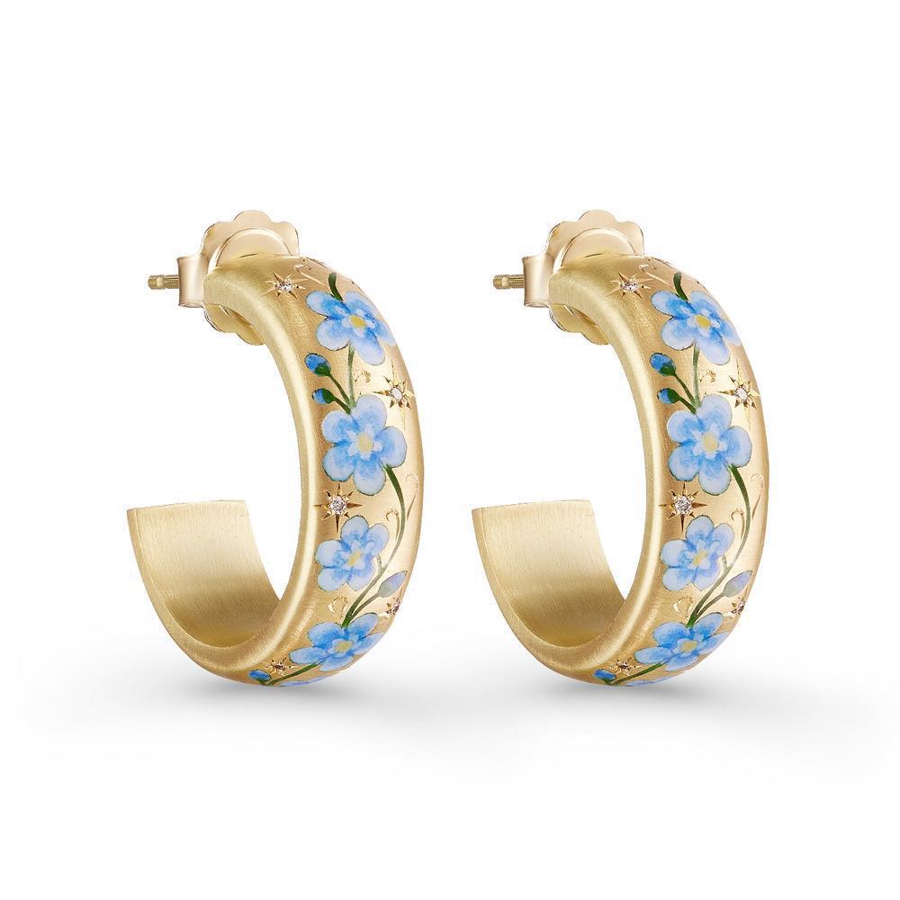 Women's Retro Palace‑Style Chinese Painted Flower Earrings, Steel with Gold Plating