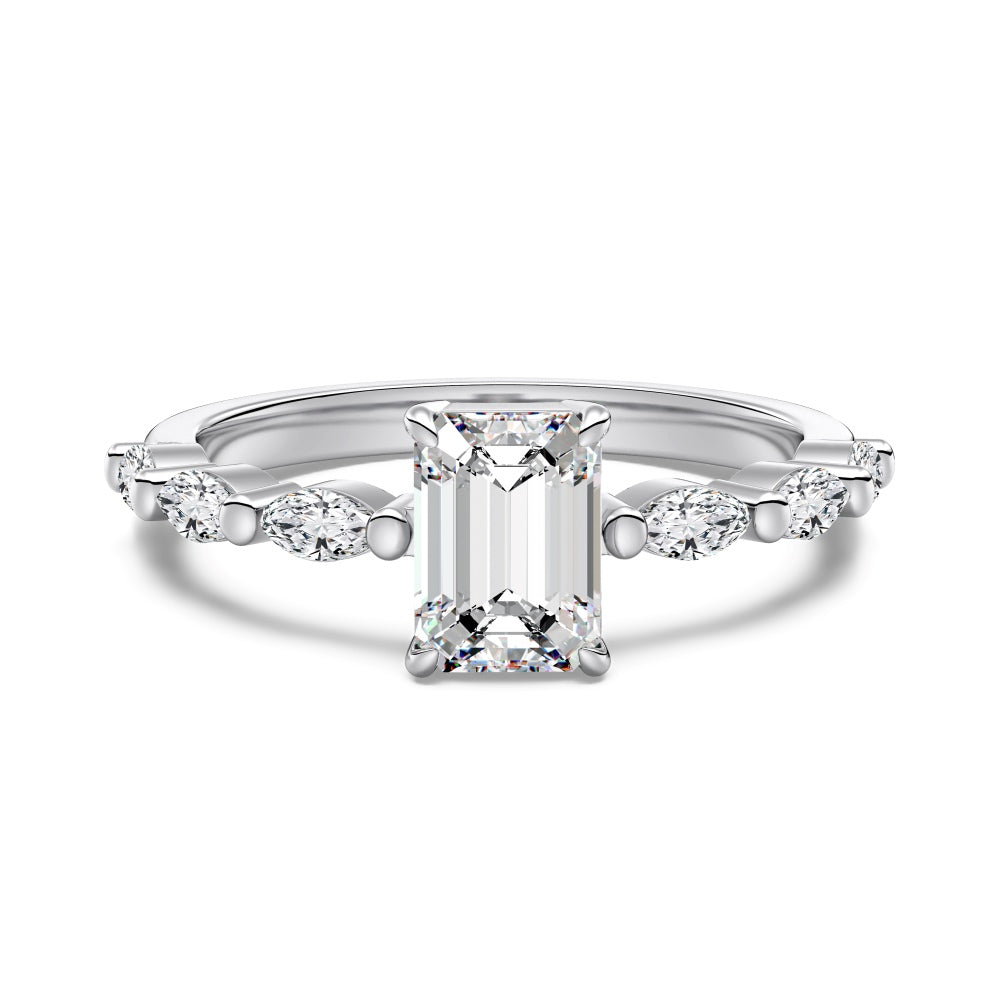 Women's Square Zirconia Narrow Band Wedding Ring, S925 with White Gold Plating