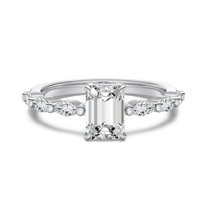 Women's Square Zirconia Narrow Band Wedding Ring, S925 with White Gold Plating