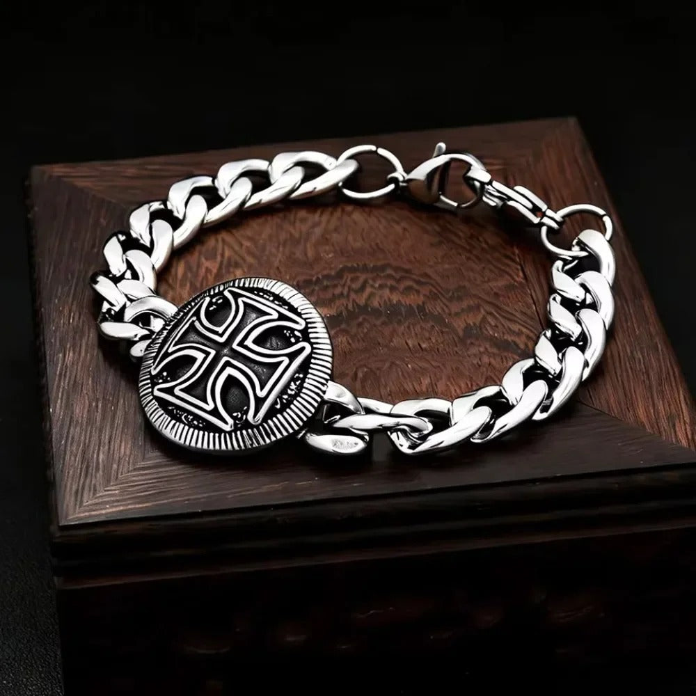 Men's Vintage Stainless Steel Cross Bracelet, Punk Hip Hop Trendy Unique Fashion Wrist Jewelry Accessory