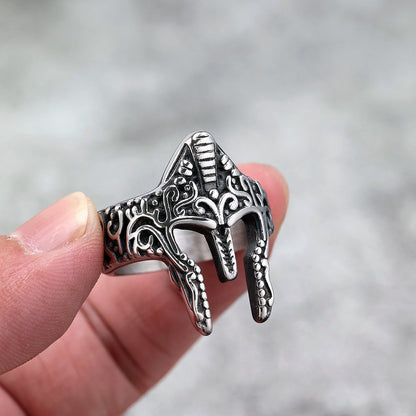 Vintage Solid Stainless Steel 3D Sparta Warrior Helmet Mask Band Ring for Men