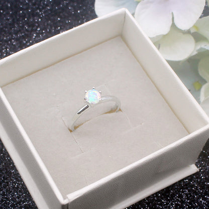 Women's White Gold Plated Four Prong Opal ring