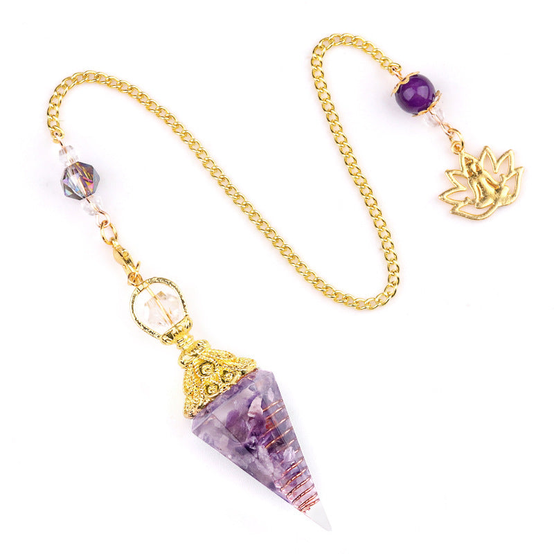 Crystal agate stone colorful crushed stone resin golden hexagonal pyramid spirit pendulum