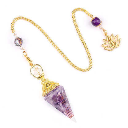 Crystal agate stone colorful crushed stone resin golden hexagonal pyramid spirit pendulum