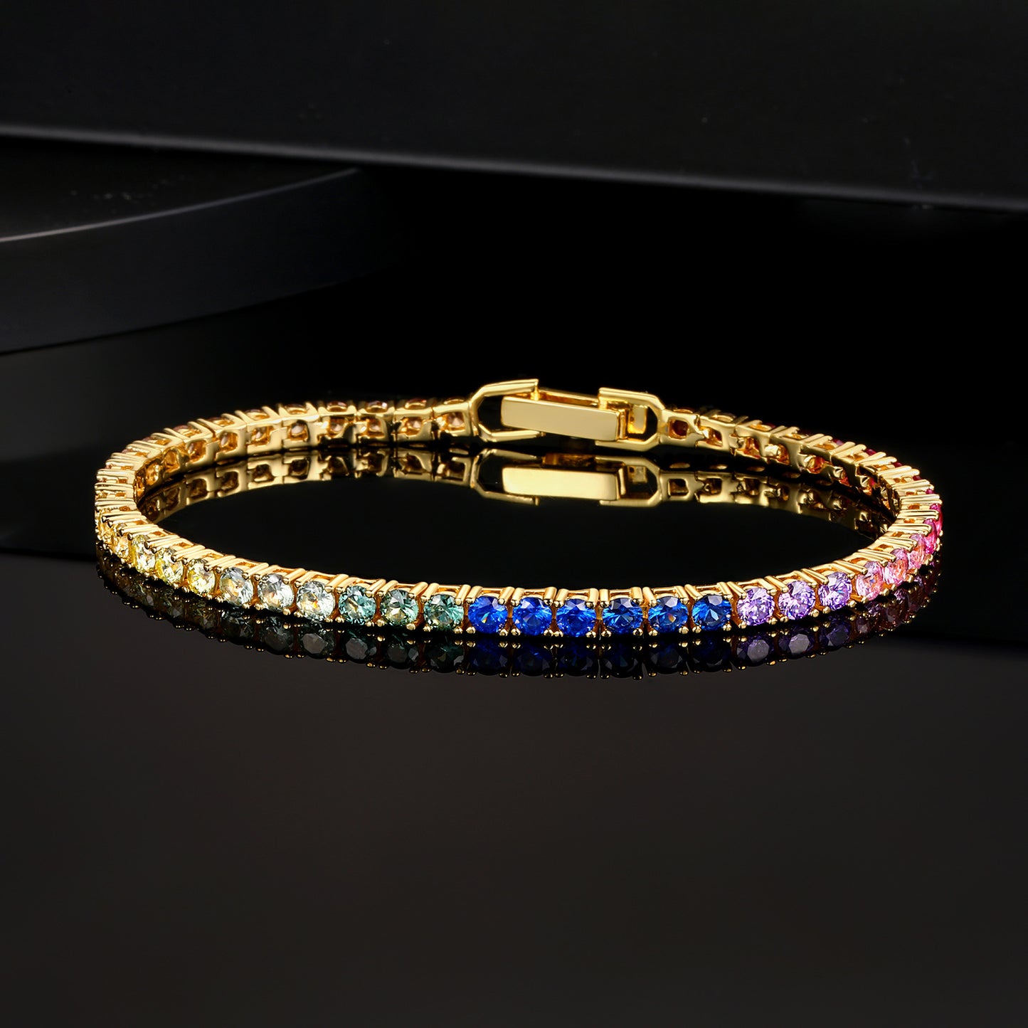 Women&Men's 3mm Gradient Colored Zircon Tennis Ball Belt Buckle Bracelet