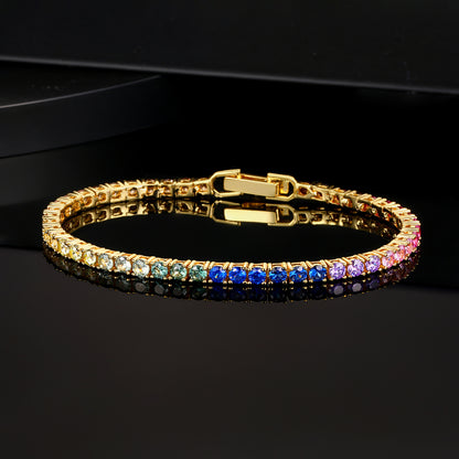 Women&Men's 3mm Gradient Colored Zircon Tennis Ball Belt Buckle Bracelet