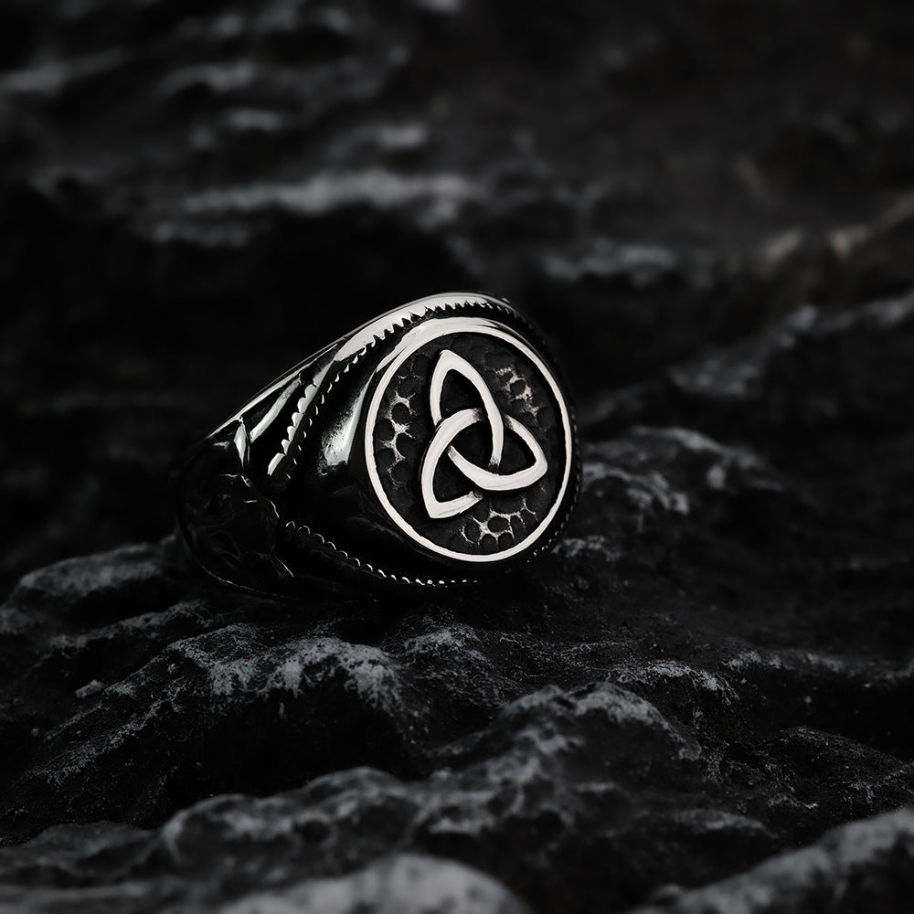 Vintage Nordic Hollow Stainless Steel Viking Celtic Knot Band Ring for Men