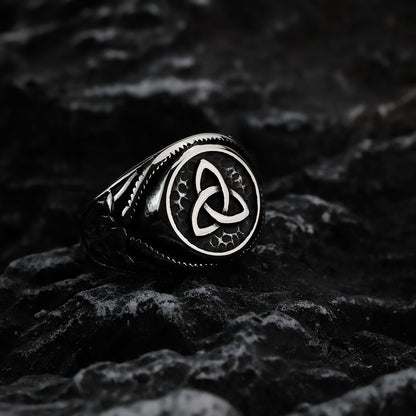 Vintage Nordic Hollow Stainless Steel Viking Celtic Knot Band Ring for Men