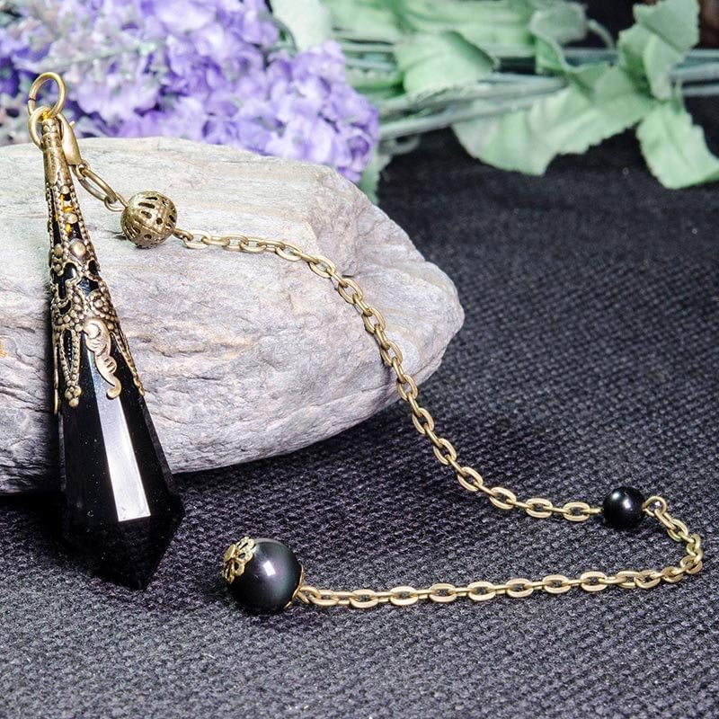 Vintage 12-Faceted Obsidian Retro Transformation Pendulum
