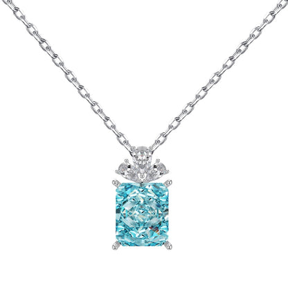 Women's Pendant Necklace, Blue Ice‑Cut Rectangle & White Pear Shape Spliced Zirconia, S925 with White Gold Plating