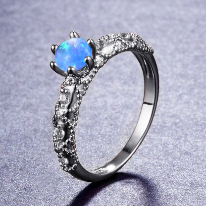 Women's White Gold Plated Six Prong Opal With Zirconia ring