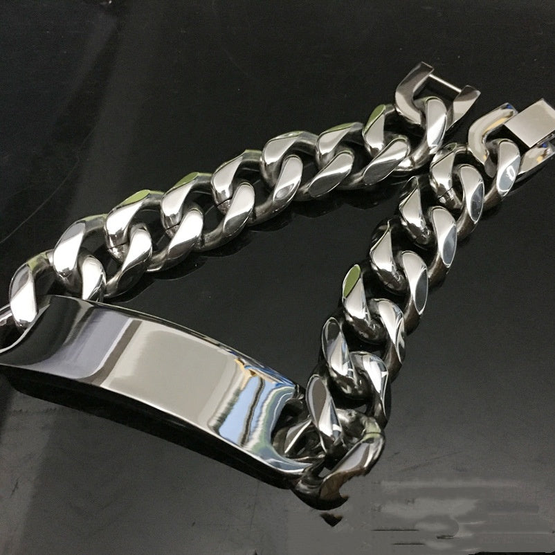 Men’s Hip Hop Stainless Steel Bracelet, Six Sides Polished Curved Tag Fashion Wrist Jewelry