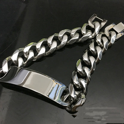 Men’s Hip Hop Stainless Steel Bracelet, Six Sides Polished Curved Tag Fashion Wrist Jewelry