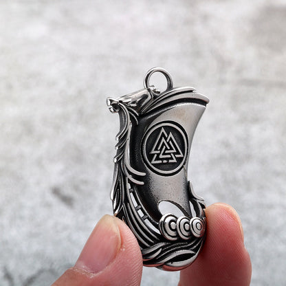 Men's Vintage Stainless Steel Single Sided Viking Sailboat Pendant Necklace