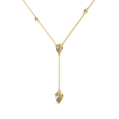 Women's Delicate Pendant Necklace, Pear Shape Zirconia & Round Zirconia Inlay, S925 with 18K Gold Plating