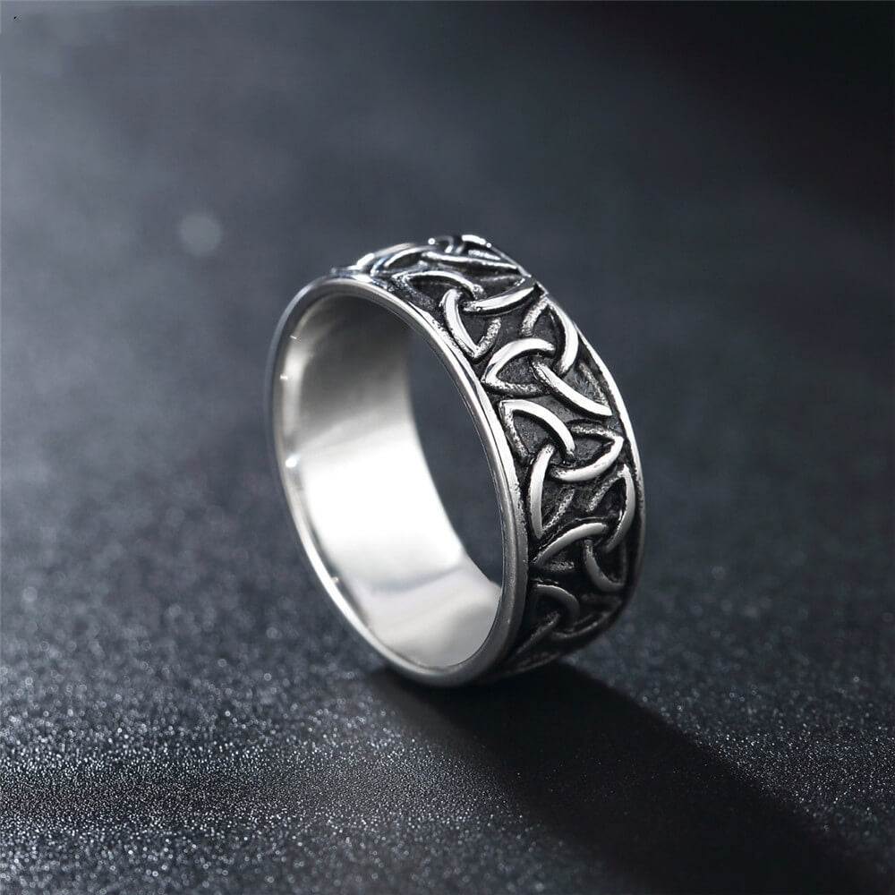 Vintage Solid Stainless Steel Celtic Triquetra Knot Wide Band Ring for Men