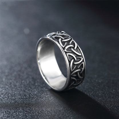 Vintage Solid Stainless Steel Celtic Triquetra Knot Wide Band Ring for Men