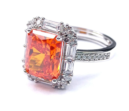 Women's White Gold Rectangle Ruby Adjustable Halo Ring