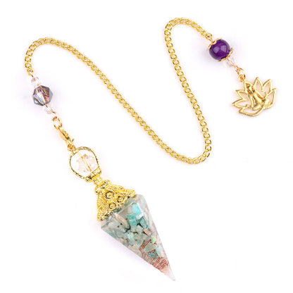 Crystal agate stone colorful crushed stone resin golden hexagonal pyramid spirit pendulum