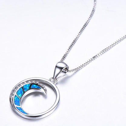 Moon-shaped flat circular pendant necklace