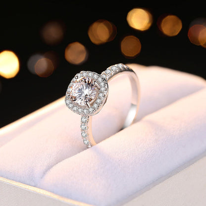 Women's White Gold Square Stones Adjustable Moissanite Ring