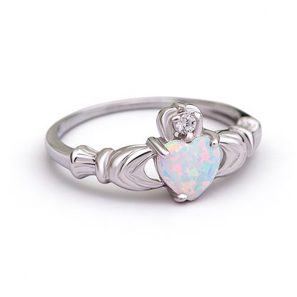 Women's Claddagh Heart Opal with Zirconia Ring