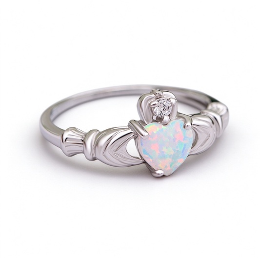 Women's Claddagh Heart Opal with Zirconia Ring