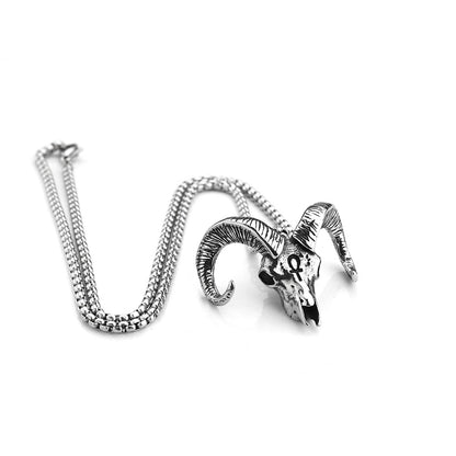 Vintage Stainless Steel Goat Head Pendant Necklace for Men
