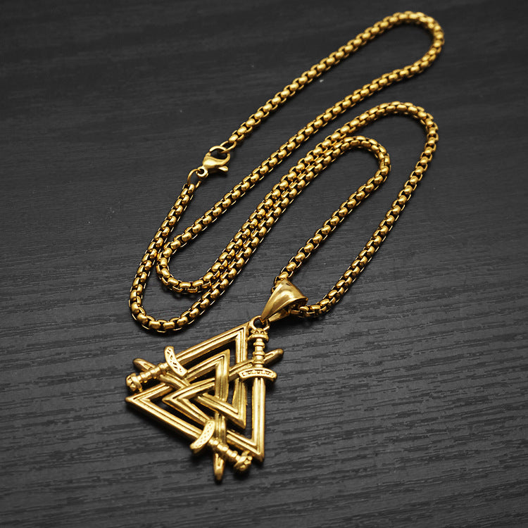Men's Steel Viking Valknut Sword Pendant Necklace