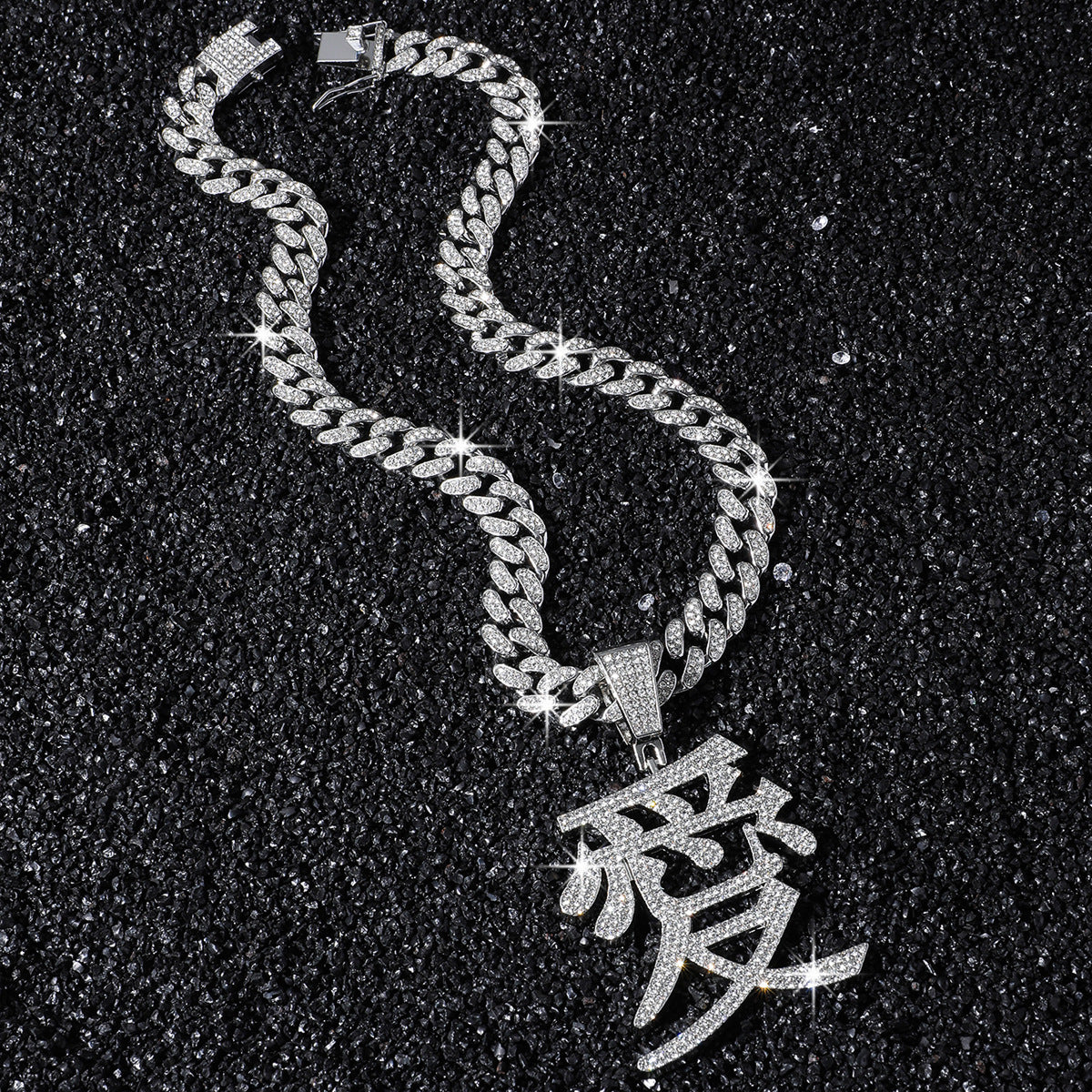 Hip-Hop Chinese Character Love Cuba Chain Pendant Necklace