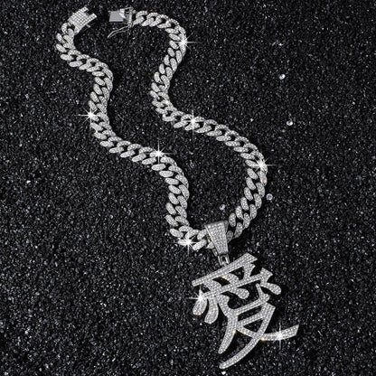 Hip-Hop Chinese Character Love Cuba Chain Pendant Necklace