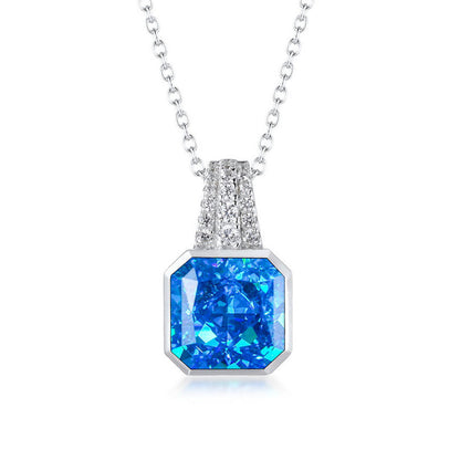 Women's Sterling Silver Bezel Setting Octagon Shape Blue Sapphire Pendant