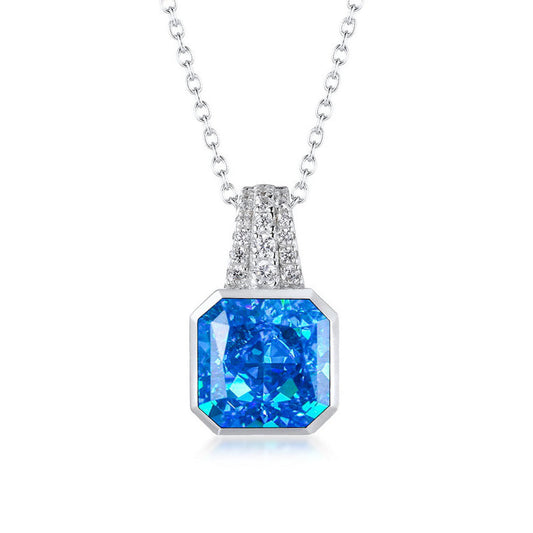 Women's Sterling Silver Bezel Setting Octagon Shape Blue Sapphire Pendant