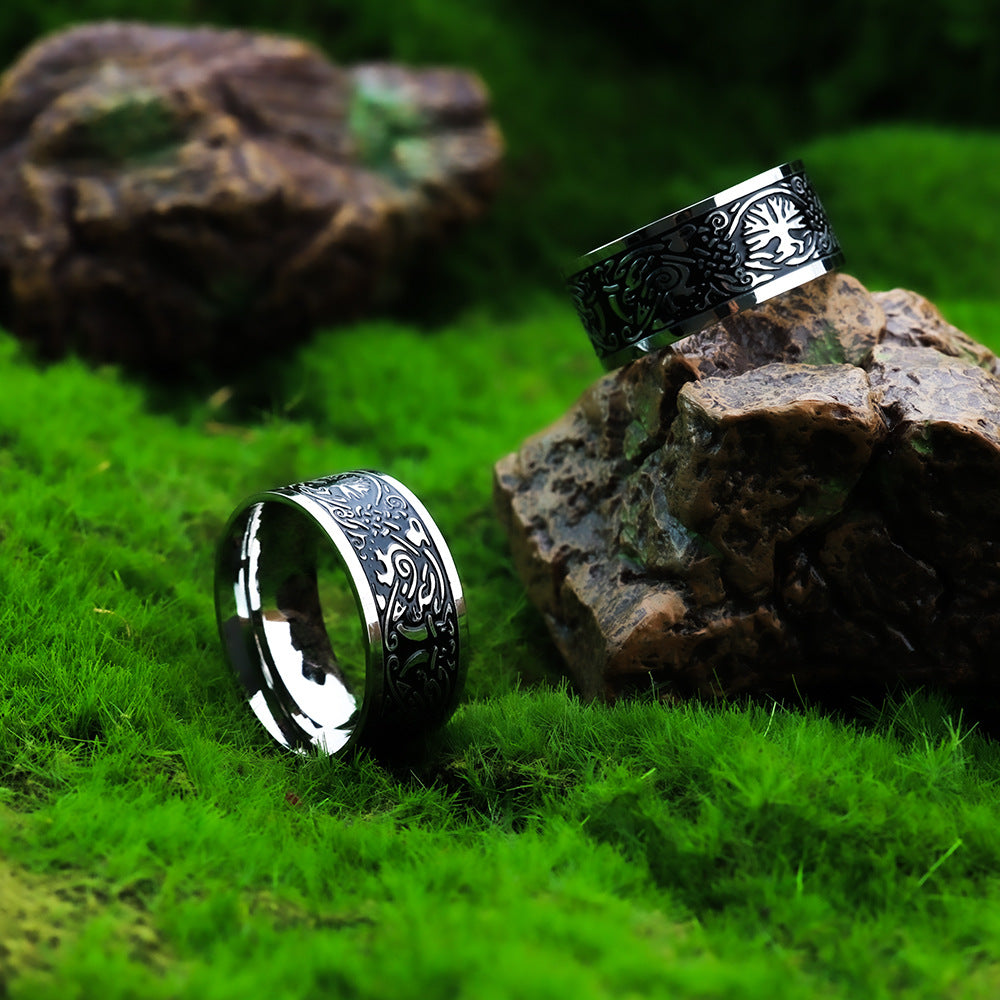 Vintage Antique Solid Stainless Steel Viking Tree of Life Band Ring for Men