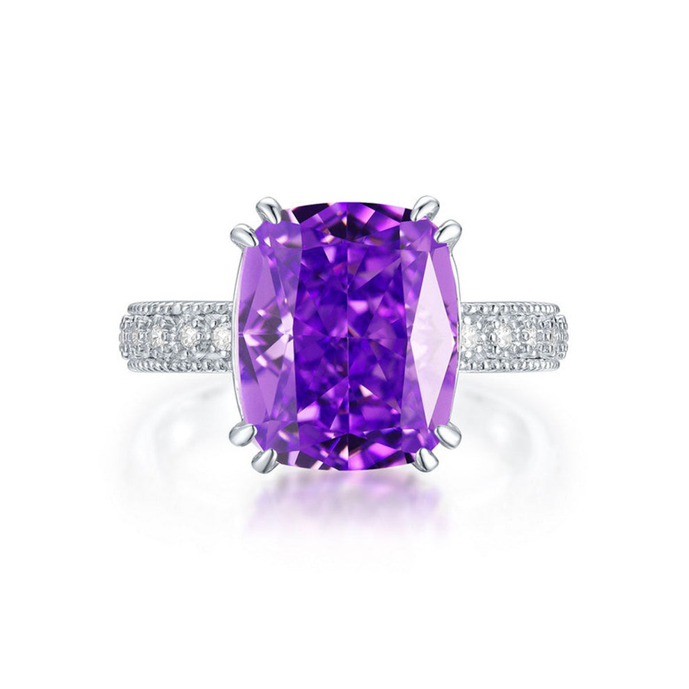 Women's White Gold Bezel Setting Purple Gem Retro Adjustable Ring