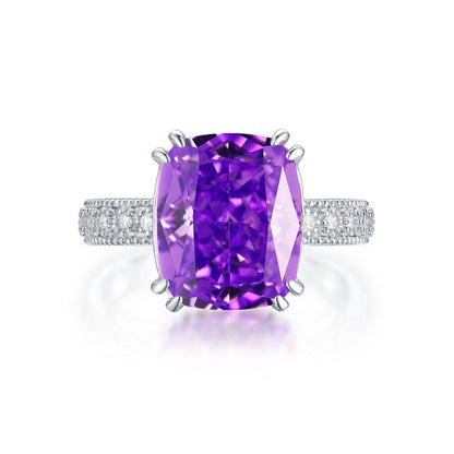 Women's White Gold Bezel Setting Purple Gem Retro Adjustable Ring